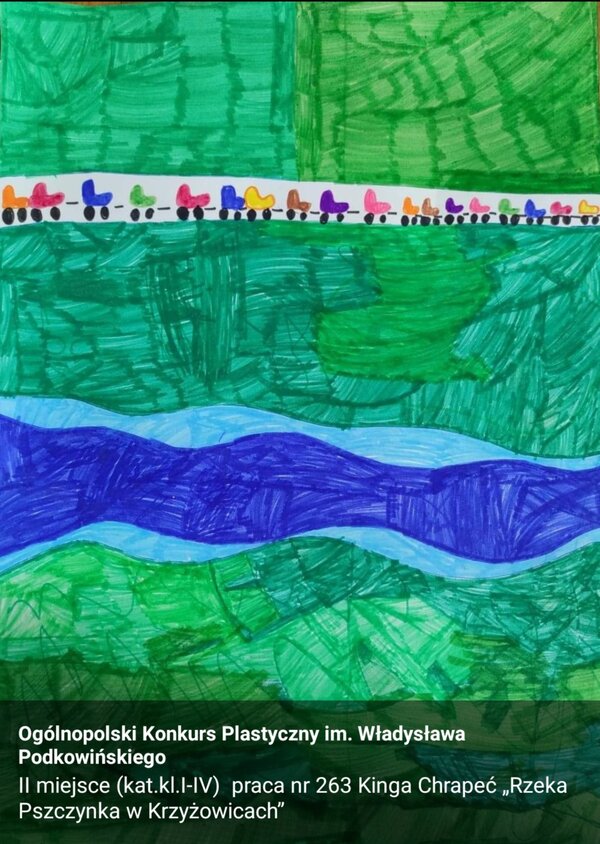 Na zdjęciu plakat przedstawiający rzekę Pszczynkę w Krzyżowicch